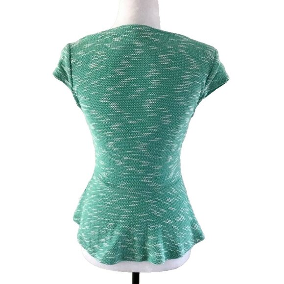 ANTHROPOLOGIE POSTMARK Endash Boucle Green White Marled Top Peplum Size XS EUC - Picture 5 of 8